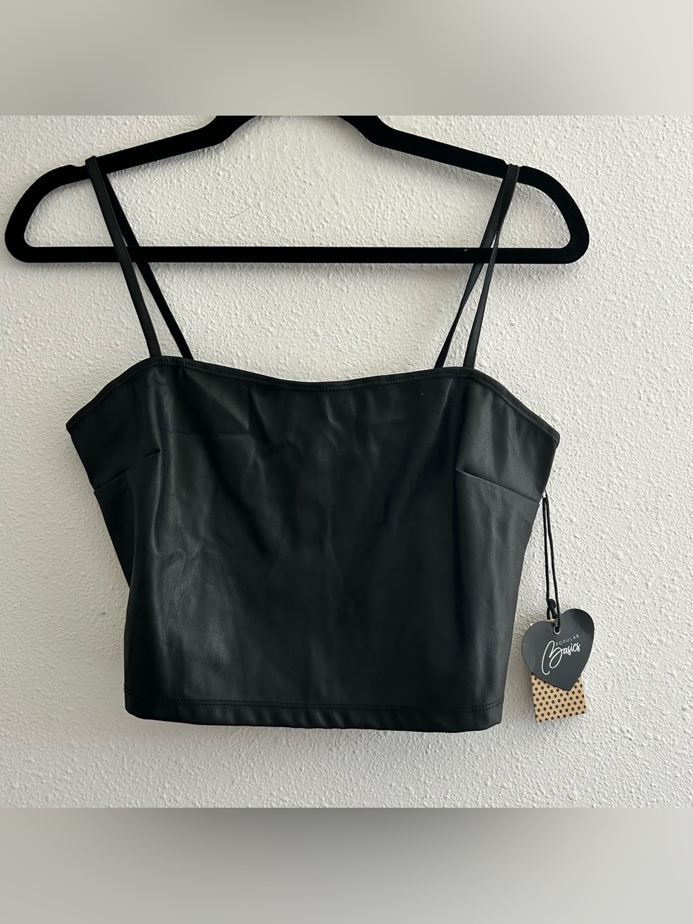 Popular Basics Black Faux Leather Cami Top